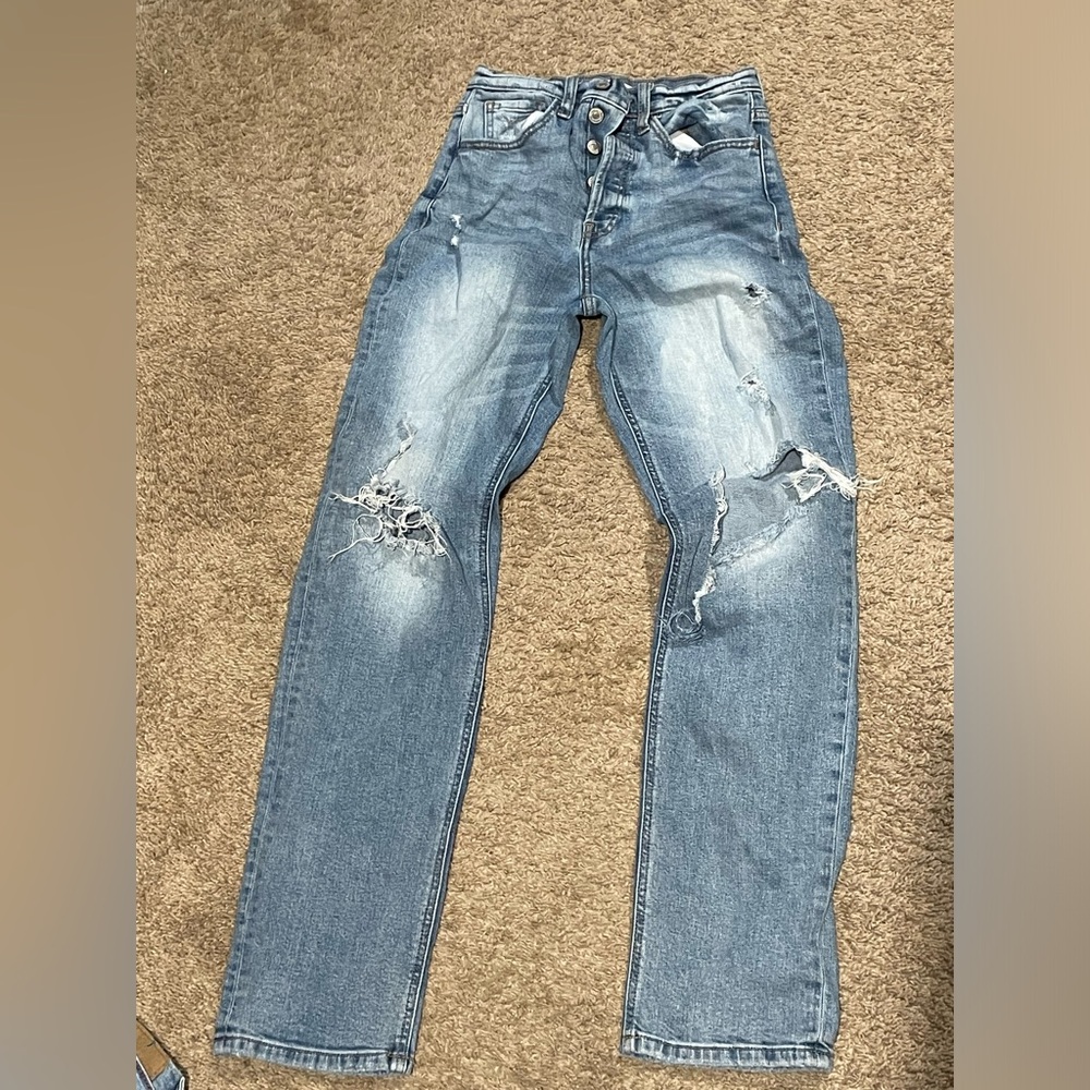 Willow & Root distressed button up jeans